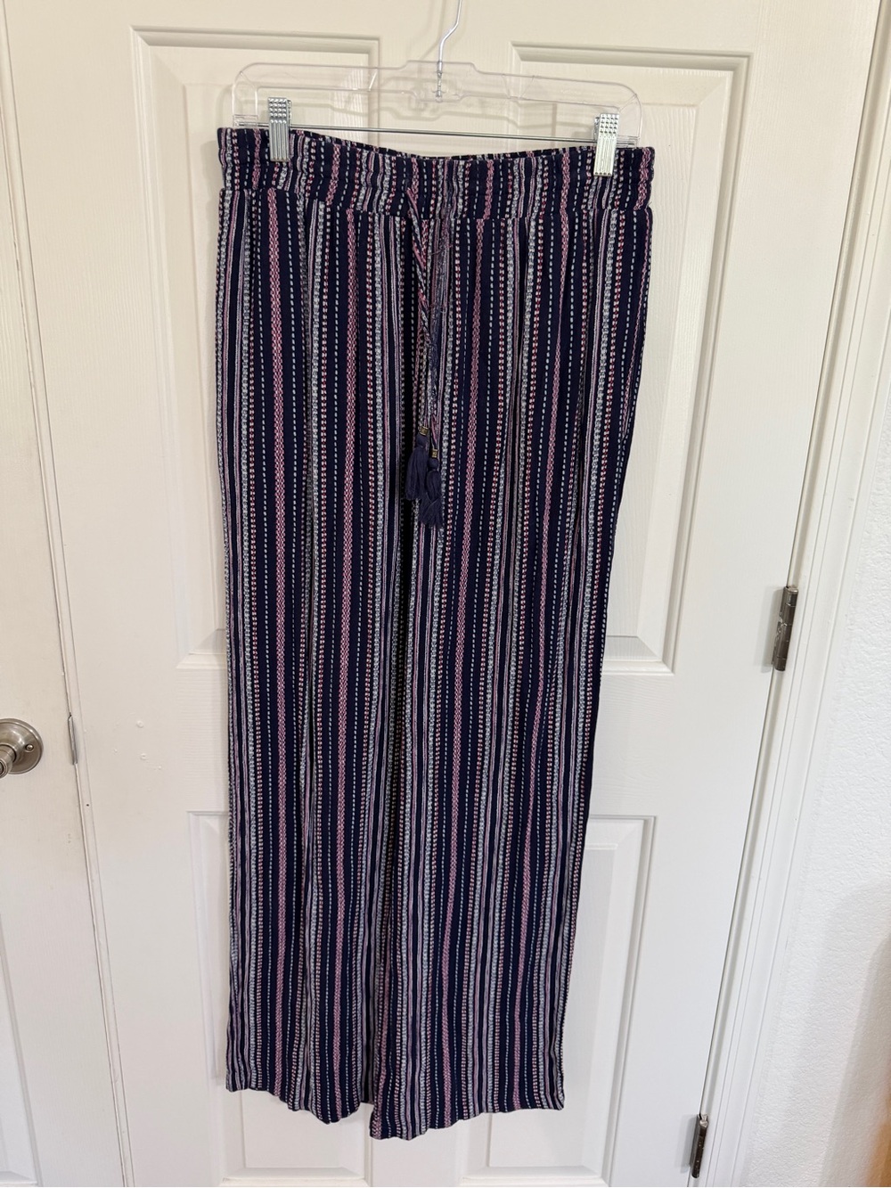 Knox Rose Navy and Pink Vertical Stripe Wide Leg Pants